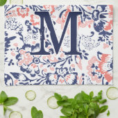 Monogram Koraalzeemacht Peach  Floral Pattern Theedoek (Gevouwen)