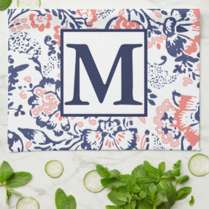 Monogram Koraalzeemacht Peach Floral Pattern Theedoek
