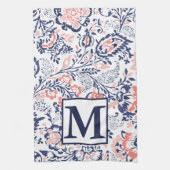 Monogram Koraalzeemacht Peach  Floral Pattern Theedoek (Verticaal)