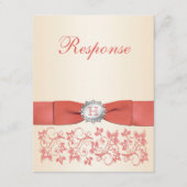 Monogram Korallen Champagne Bloemen Bruiloft RSVP Kaartje (Voorkant)