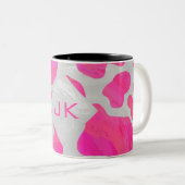 Monogram kow Hot Pink en White Print Tweekleurige Koffiemok (Voorkant rechts)