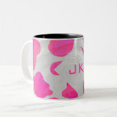 Monogram kow Hot Pink en White Print Tweekleurige Koffiemok (Voorkant links)