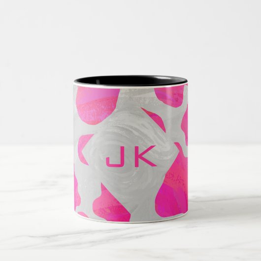 Monogram kow Hot Pink en White Print Tweekleurige Koffiemok (Center)
