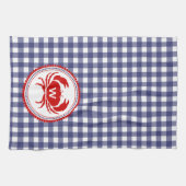 Monogram krab & Blue Gingham Kitchen Towel Theedoek (Horizontaal)