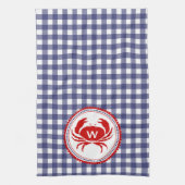 Monogram krab & Blue Gingham Kitchen Towel Theedoek (Verticaal)