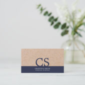 Monogram Kraft-Printed Clean Midnight Blue Typo Visitekaartje (Staand voorkant)