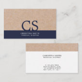 Monogram Kraft-Printed Clean Midnight Blue Typo Visitekaartje (Voorkant / Achterkant)