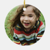  Monogram Krans Blauw Plaid Kerstfoto Keramisch Ornament (Achterkant)