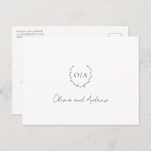 Monogram Krans Crest Elegante Trouw Dank Je Briefkaart (Voorkant / Achterkant)