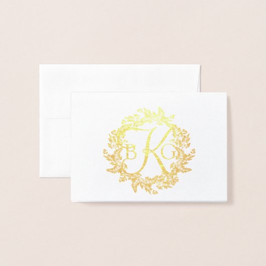 Monogram Krans Dank u Folie Kaarten (Voorkant met envelop)