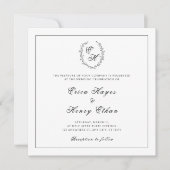Monogram krans Elegante Vierkante Bruiloft Kaart (Voorkant)