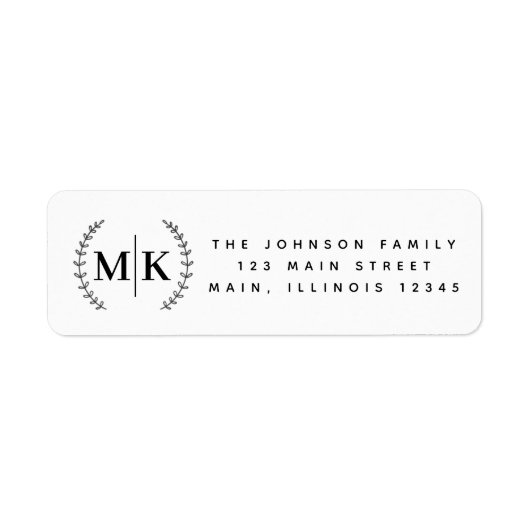 Monogram krans familie Initiaal retouradres Etiket (Voorkant)
