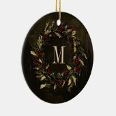 Monogram Krans Feestelijke Kerstvakantie Custom Keramisch Ornament (Rechts)