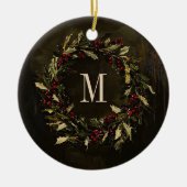 Monogram Krans Feestelijke Kerstvakantie Custom Keramisch Ornament (Voorkant)