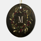 Monogram Krans Feestelijke Kerstvakantie Custom Keramisch Ornament (Links)
