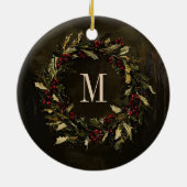 Monogram Krans Feestelijke Kerstvakantie Custom Keramisch Ornament (Achterkant)