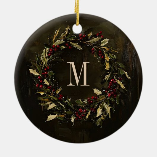 Monogram Krans Feestelijke Kerstvakantie Custom Keramisch Ornament (Achterkant)