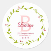 Monogram Krans Gepersonaliseerde Retour Adres Seal Ronde Sticker (Voorkant)