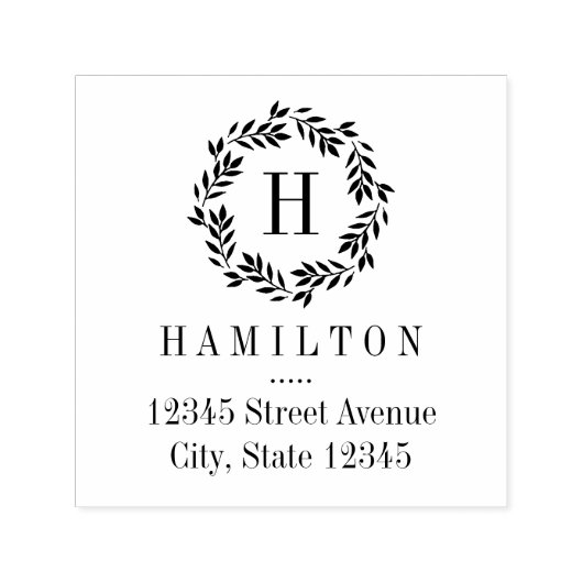 Monogram krans gepersonaliseerde rubberen stempel (Design)