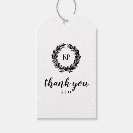 Monogram Krans Huwelijk Aangepaste Favorieten Cadeaulabel (Voorkant)
