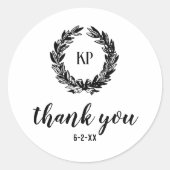 Monogram Krans Huwelijk Aangepaste Favorieten Ronde Sticker (Voorkant)