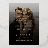 Monogram Krans Huwelijksfoto Save The Date Echt Folie Uitnodiging (Voorkant)