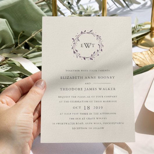 Monogram Krans Huwelijksuitnodiging | Plum Kaart