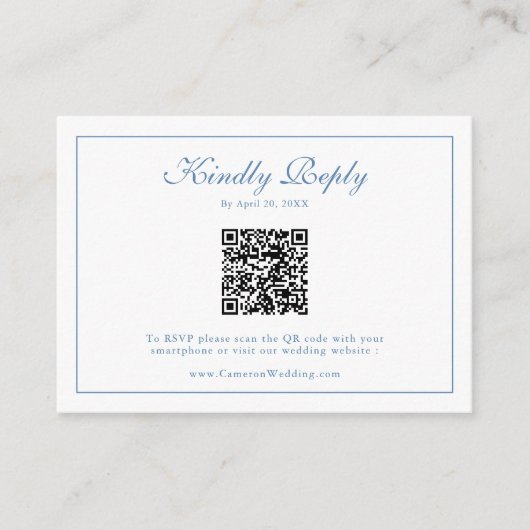 Monogram krans koningsblauw QR code bruiloft RSVP Informatiekaartje (Voorkant)