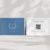 Monogram krans koningsblauw QR code bruiloft RSVP Informatiekaartje