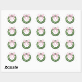 Monogram Krans met Roze Gingham Bow Ronde Sticker (Vel)