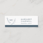 Monogram krans neutraal leisteen grijs mini visitekaartje (Voorkant)