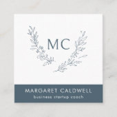 Monogram krans neutraal leisteen grijs vierkante visitekaartje (Voorkant)