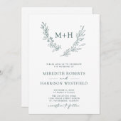 Monogram krans QR code bos groene bruiloft Kaart (Voorkant / Achterkant)