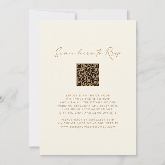 Monogram Krans QR Code Goud op Cream Wedding Kaart (Achterkant)