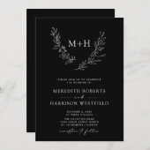 Monogram Krans QR Code Zwart Wit Trouwen Kaart (Voorkant / Achterkant)