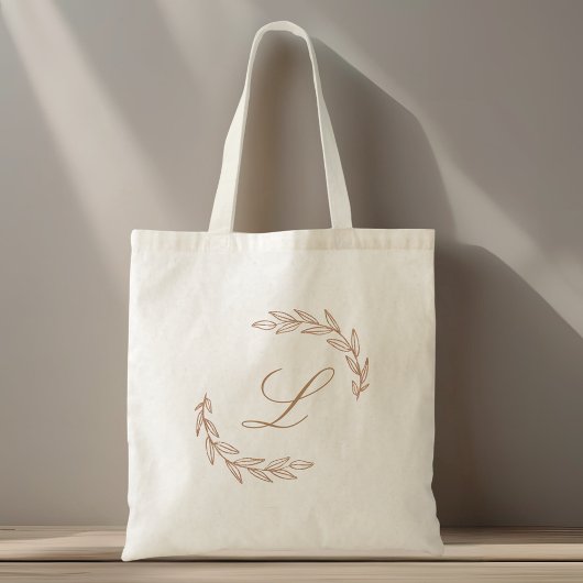 Monogram krans van roze goud blad tote bag