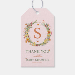 Monogram krans Wildbloemen Baby shower dank u Cadeaulabel