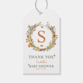 Monogram krans Wildbloemen Baby shower dank u Cadeaulabel (Voorkant)