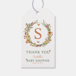Monogram krans Wildbloemen Baby shower dank u Cadeaulabel