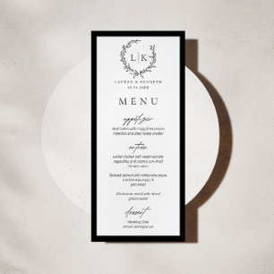 Monogram krans zwart White Wedding Menu Kaart