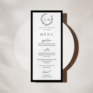 Monogram krans zwart | White Wedding Menu Kaart