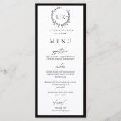 Monogram krans zwart | White Wedding Menu Kaart (Voorkant)