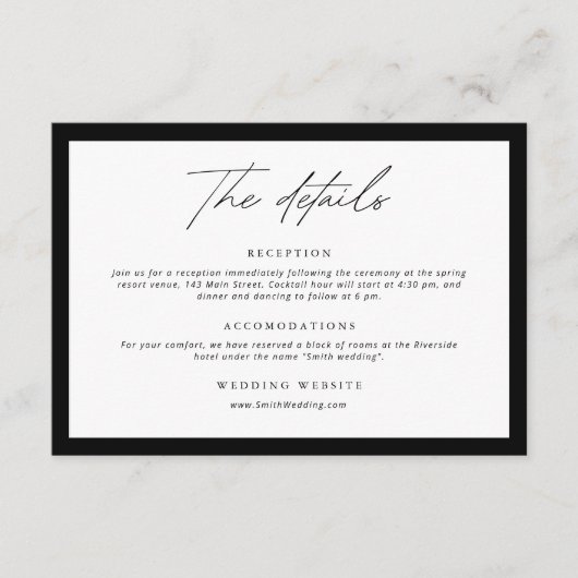 Monogram Krans Zwart Wit Details Huwelijk Informatiekaartje (Voorkant)