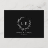 Monogram Krans Zwart Wit Details Huwelijk Informatiekaartje (Achterkant)
