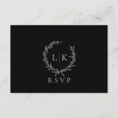 Monogram Krans Zwart Wit RSVP Huwelijk Informatiekaartje (Achterkant)