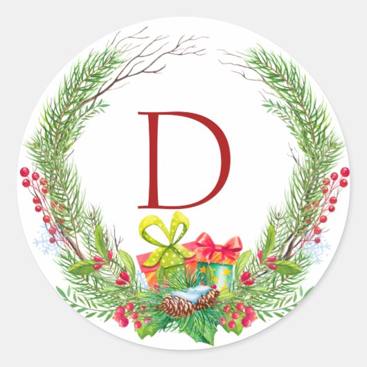 Monogram kransontwerp ronde sticker (Voorkant)