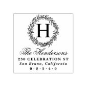 Monogram kransschrift familienaam retouradres rubberstempel (Afrduk)