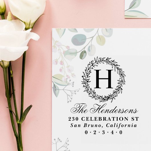 Monogram kransschrift familienaam retouradres rubberstempel