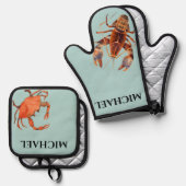 Monogram kreeft krab schaaldieren ovenwant & pannenlap set (Voorkant / Achterkant)