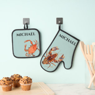Monogram kreeft krab schaaldieren ovenwant & pannenlap set
